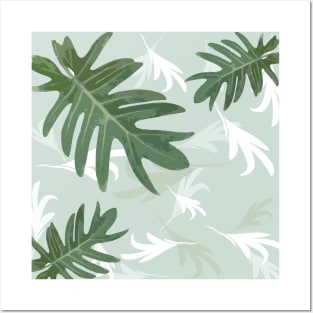 Autumn fall green greenvibes on aquamarine tropical palm leaves Posters and Art